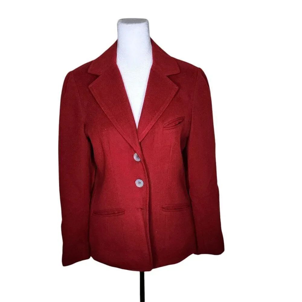 Vintage 80s Eddie Bauer Angora Wool Blazer Womens Size S Red Holiday